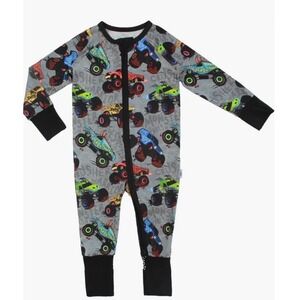 Fletch Monster Jam Snoozer Bamboo Viscose Zip Romper Gray 6-12M